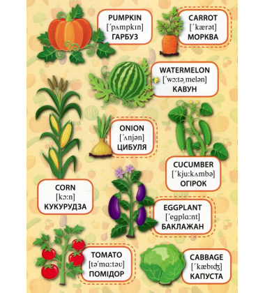 Фрукти та овочі. Fruit and Vegetables. Перші слова